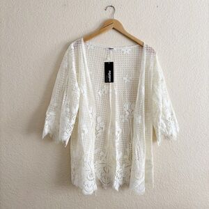 Zeagoo White Lace Swim Coverup with Scalloped Edges Size Large NWT